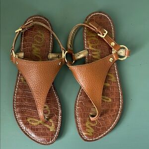 Sam Edelman Women’s Brown Leather Sandals with Gold Hardware Size 7